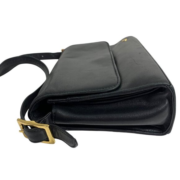 Etienne Aigner Front Flap Black Leather Crossbody Shoulder Bag Buckle Straps Y2K - Picture 3 of 12
